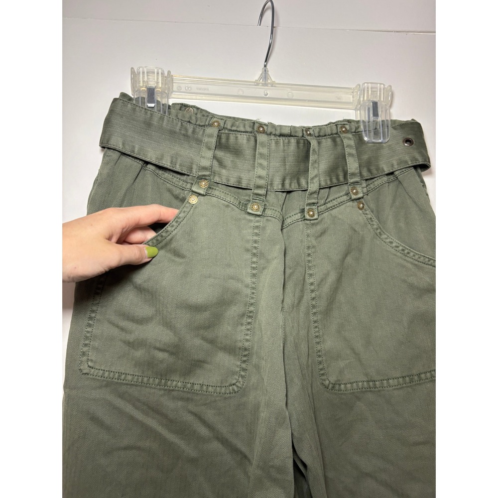 NEW Free People Sloane Belted Wide Leg Baggy Pants XS Green Herringbone Utility - Picture 10 of 10